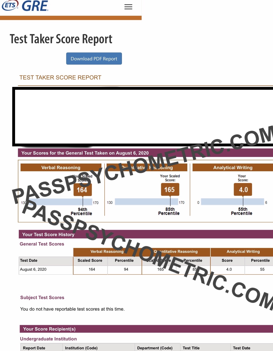 GRE ETS Score 329 - GRE Verbal, GRE Quantitative Reasoning, GRE Analytical Writing - PASSPSYCHOMETRIC.COM