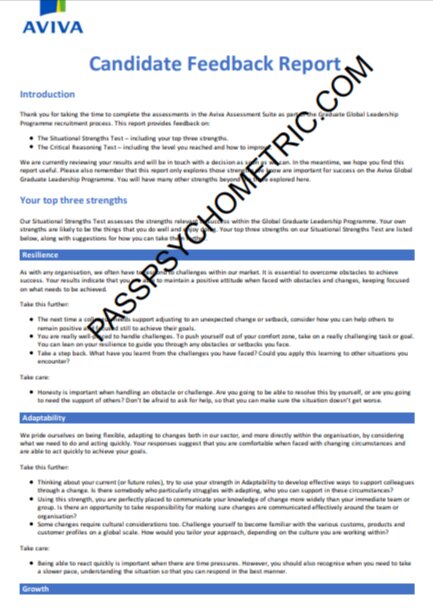 CAPP Assessments (Jobmi) 99th Percentile % Score Aviva SJT and Critical Reasoning Test Feedback