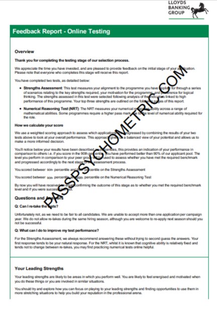CAPP Assessments (Jobmi) 99th Percentile % Score Llyod’s Bank Numerical Test and Strengths Assessment