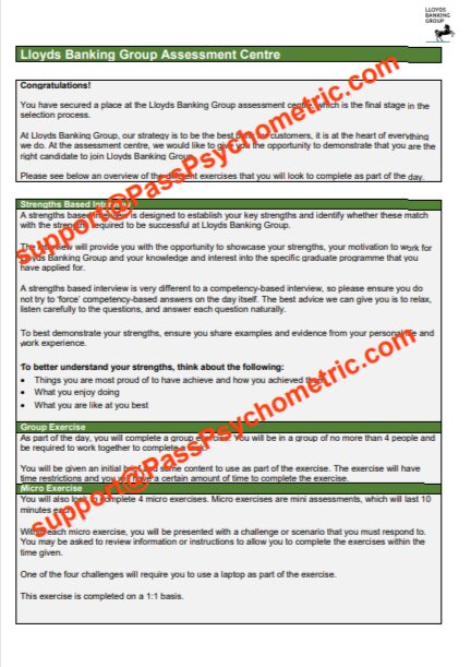 Lloyds Banking Group Assessment Centre PassPsychometric