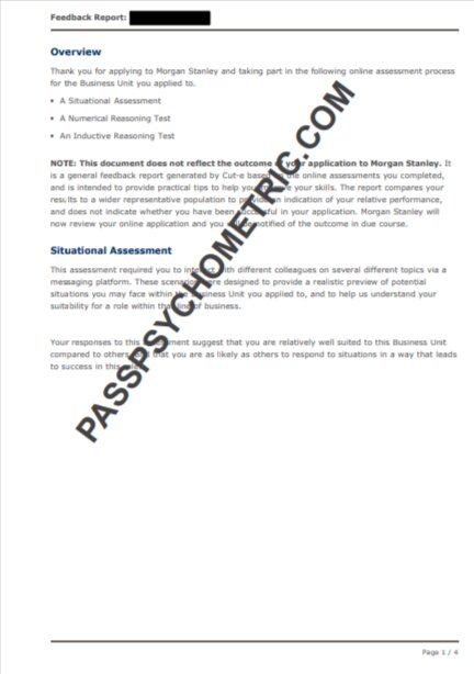 Morgan Stanley cut-e map-tq AON - SJT, Inductive and Numerical Feedback Report 100% score