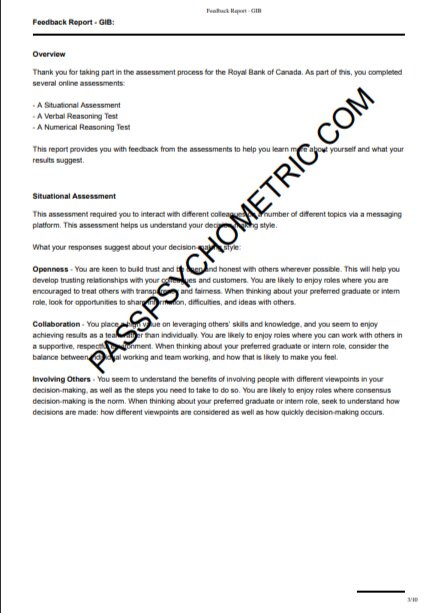 Cut-e 100% Score Royal Bank of Canada Situational, Verbal and Numerical Reasoning Test Report
