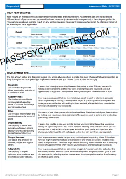 LOGIKS PSI Cubiks 100% Score Eurofins Numerical, Verbal, Abstract Feedback Report