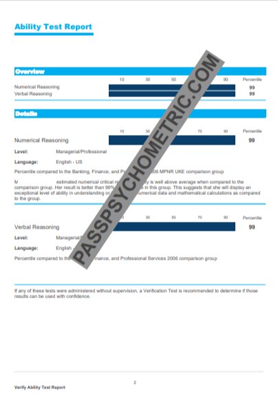 SHL Verify Ability Report - Numerical and Verbal - Score 99th Percentile